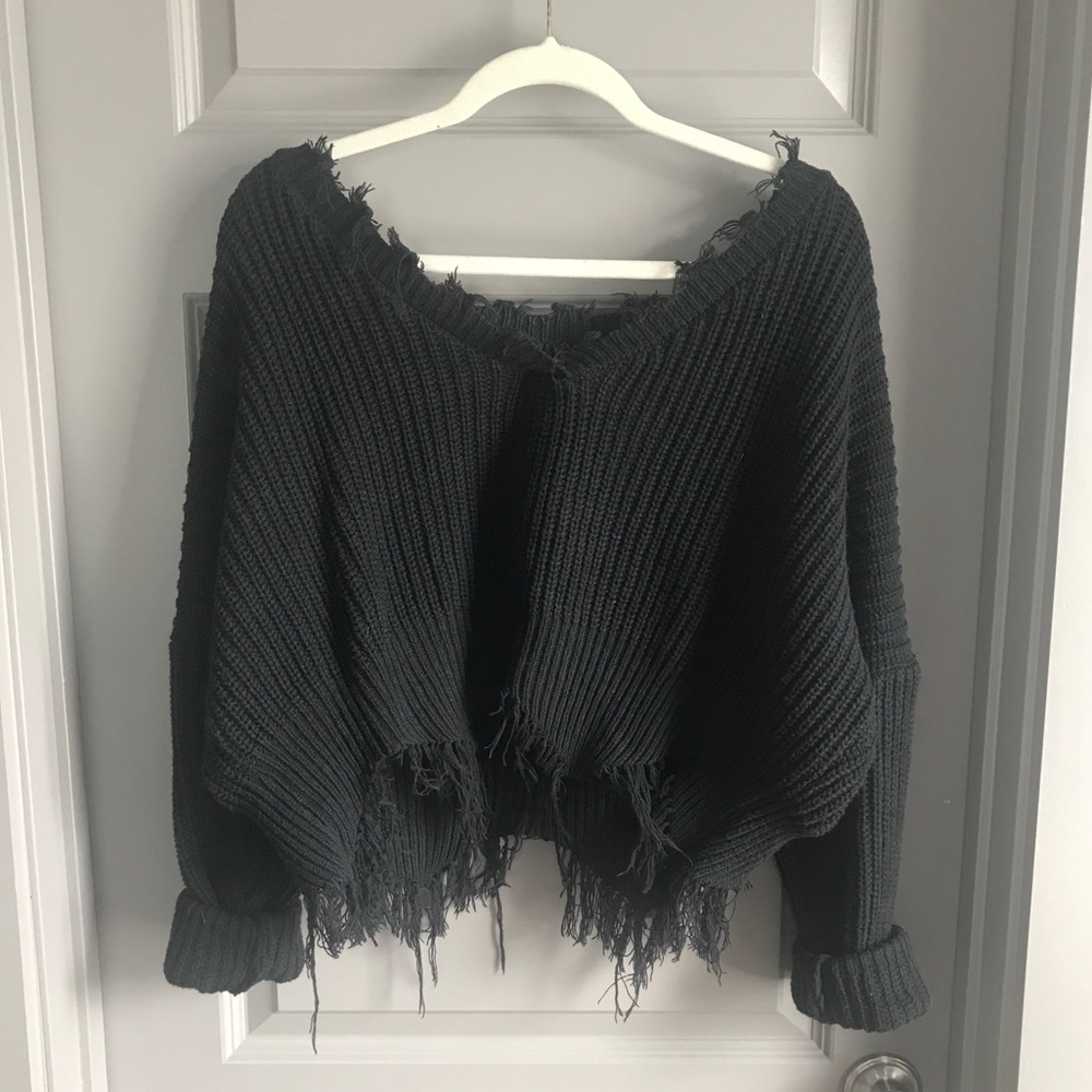 Cropped distress sweater